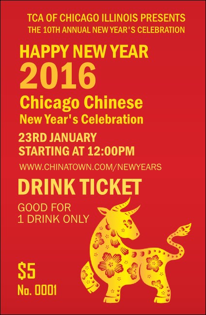 Chinese New Year Ox Drink Ticket Product Front