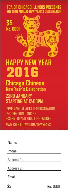 Chinese New Year Tiger Raffle Ticket Product Front