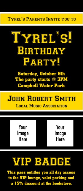 Sports Ticket Black & Yellow VIP Event Badge Large Product Front