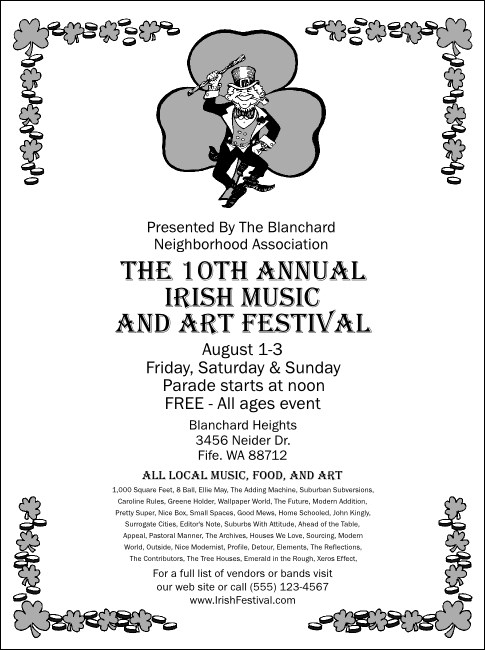 St. Patrick's Day Flyer 003 (black and white) Product Front