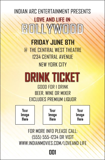 Bollywood Drink Ticket Product Front