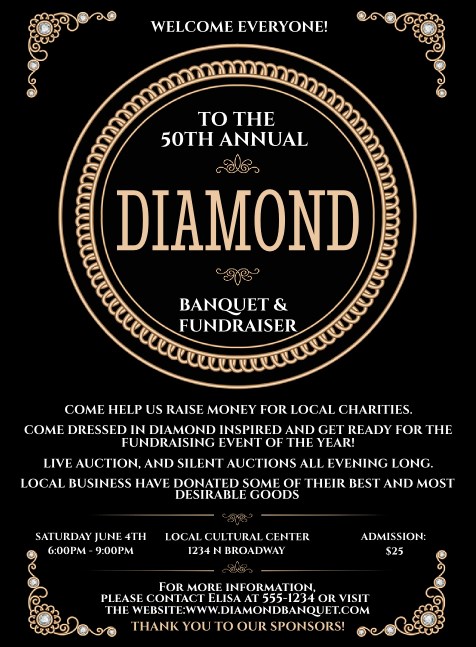 Diamonds Black Invitation